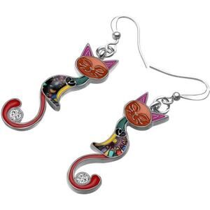 Red Enamel Cat Dangle Earring Hypoallergenic Aesthetic Kitty Jewelry Gift